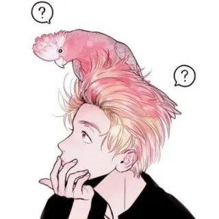 🤔 мальчик, птица, розовый, искусство, милый, вопрос, иллюстрация telegram sticker