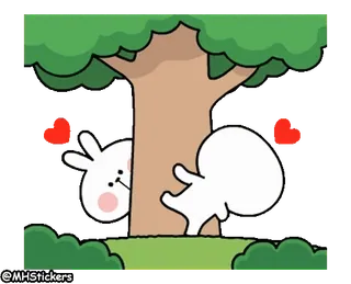 ❤️ ウサギ, 木, 漫画, ハート, かわいい whatsapp sticker
