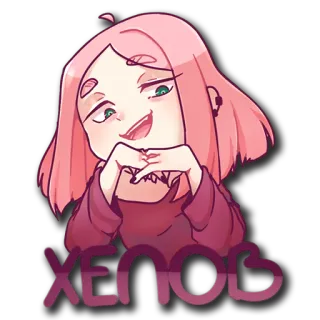 😉 Холоп Dibujo animado, Chica, Pelo rosa, Sonrisa burlona, Ruso, Esclavo/a telegram sticker