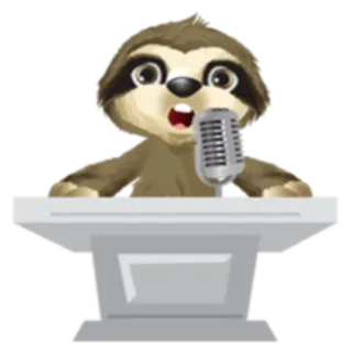 🎤 preguiça, microfone, pódio, discurso, animal, desenho animado, fofo, falando whatsapp sticker