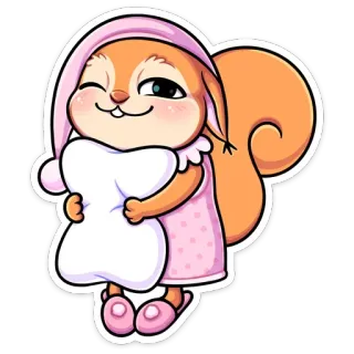 😴 Eichhörnchen, süß, schläfrig, Kissen, Schlafmütze, Cartoon telegram sticker