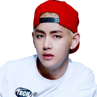 😠 TECH ritratto, uomo, persona, cappellino rosso, camicia bianca, asiatico, orecchino telegram sticker