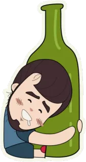 🍾 mabuk, alkohol, botol, pelukan, mabuk, kartun, pria telegram sticker