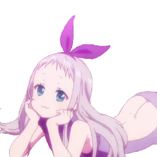 💋 anime, garota, deitada, fofa, mangá, roxo, laço whatsapp sticker