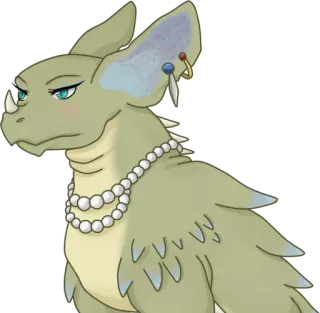 😐 criatura, furry, fantasía, monstruo, animal, collar de perlas, pendiente whatsapp sticker