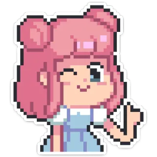 😉 pixel art, ragazza, occhiolino, arte digitale, carino, cartone animato telegram sticker