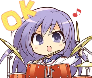 👌 OK Anime, Âm nhạc, Người chơi trống, Dễ thương, Cô gái, Nhãn dán telegram sticker
