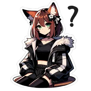 🤨 애니메이션, 소녀, 고양이 귀, 여우 귀, 물음표, 만화 whatsapp sticker