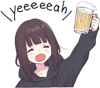 🍺 Yeeeeeaaah anime, girl, beer, celebration, happy telegram sticker