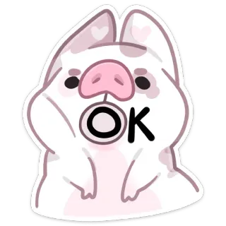 👌 OK 만화, 동물, 돼지, 귀여운, OK, 동의, 승인, 긍정적 whatsapp sticker