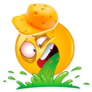 🤑 Emoji, Vomir, Malade, Vomissement, Mal, Contrarié, Chapeau fromage telegram sticker