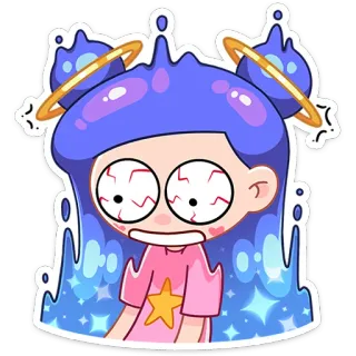 😦 kartun, anime, gadis, berkilau, rambut ungu, mata lebar, terkejut, ilustrasi telegram sticker