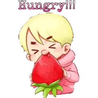 😋 Hungry!!! 배고픈, 딸기, 귀여운, 음식, 만화 telegram sticker