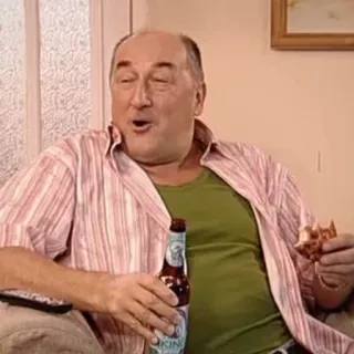 😁 homem, cerveja, sofá, pizza, relaxado telegram sticker