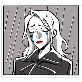 😭 wanita, menangis, sedih, hujan, monokrom, perempuan, emosi telegram sticker