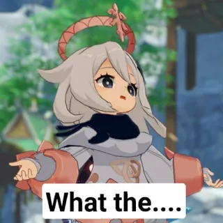 😑 Paimon Genshin Impact What the.... ไพม่อน, เก็นชินอิมแพ็ค, คำถาม, อาหารฉุกเฉิน, เกม, อนิเมะ telegram sticker