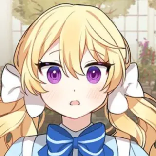 🥡 Anime, Desenho animado, Cabelo loiro, Olhos roxos, Feminino, Garota, Personagem telegram sticker