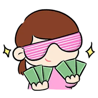 😺 dessin animé, fille, argent, espèces, lunettes de soleil, richesse, succès telegram sticker