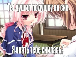 🤩 ТЫ ДУШИЛ ПОДУШКУ ВО СНЕ 
Я ОПЯТЬ ТЕБЕ СНИЛАСЬ? anime, manga, russian, dialogue, conversation telegram sticker