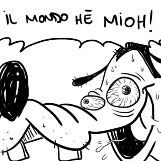 😎 IL MONDO HÈ MIOH! desenho animado, cachorro, louco, italiano, expressão, humor, meme telegram sticker