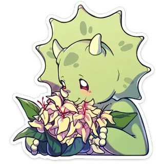 😊 트리케라톱스, 공룡, 꽃, 귀여운, 카와이, 스티커 telegram sticker