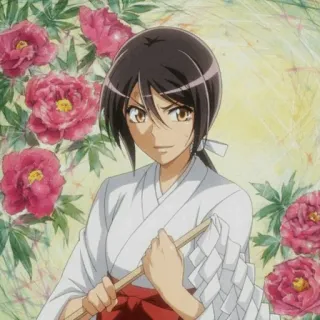 📌 Anime, Shrine-Maiden, Traditionelle Kleidung, Blumen, Illustration, Frau, Japanisch telegram sticker