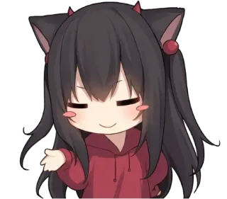 😌 สาวอนิเมะ, หูแมว, จิบิ, คาวาอิ, น่ารัก, เสื้อฮู้ดสีแดง, อนิเมะ, มังงะ telegram sticker