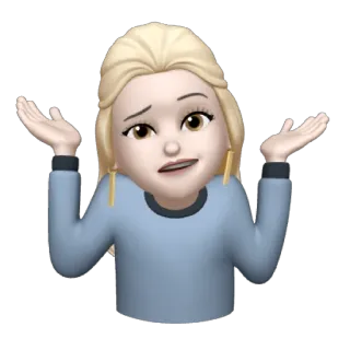 🚹 絵文字, 肩をすくめる, 女性, ブロンド, 質問, 不明 whatsapp sticker