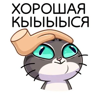 😼 ХОРОШАЯ КЫЫЫЫСЯ kucing, hewan, imut, rusia, meme whatsapp sticker