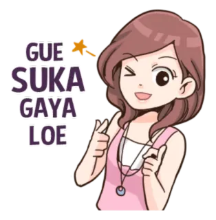 👍 GUE SUKA GAYA LOE Cartoon, Frau, Kompliment, Stil, Daumen hoch, Freundlich, Positiv telegram sticker