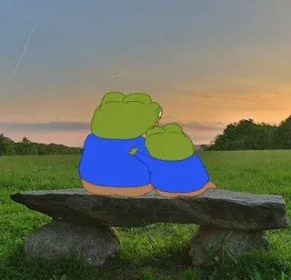 😊 Pepe the Frog żaba, pepe, kreskówka, mem, miłość, ławka, zachód słońca telegram sticker