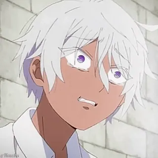 😭 Anime, Postać, Chłopak, Białe Włosy, Fioletowe Oczy, Emocjonalny, Zaniepokojony telegram sticker