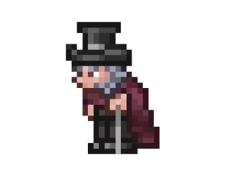 🌎 pixel art, anciano, sombrero de copa, bastón, personaje telegram sticker