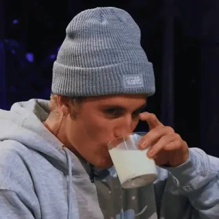 🌑 Justin Bieber Justin Bieber, celebrity, singer, milk, drinking, beanie telegram sticker
