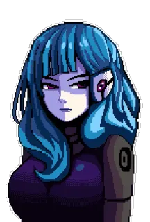 👿 pixel art, donna, capelli blu, cyborg, robot telegram sticker