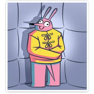 ⭐ konijn, konijntje, gevoerde cel, psychiatrisch ziekenhuis, gesticht, cartoon, roze, geel telegram sticker
