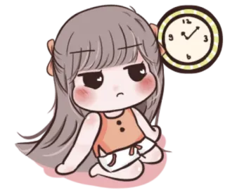 😑 女の子, アニメ, 退屈, 眠い, 時計, 悲しい, 待機, ちび telegram sticker