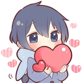 💙 Аниме, Парень, Сердце, Милый, Любовь, Мультфильм, Наклейка telegram sticker