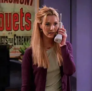 😳 Phoebe Buffay Friends femme, cheveux longs, téléphone portable, télévision, série, Phoebe, Friends whatsapp sticker