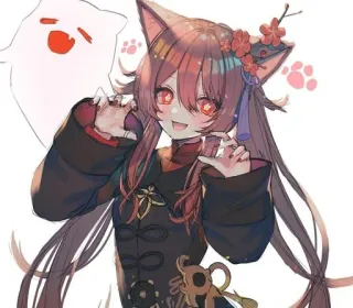 😼 аниме, девушка-кошка, красные глаза, милая, девушка telegram sticker