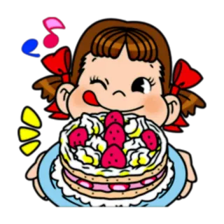 🎂 Мультфильм, Еда, Девушка, Торт, Десерт, Клубника, Каваий whatsapp sticker