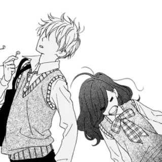😑 Anime, Mangá, Casal, Adolescentes, Desenho animado, Preto e branco whatsapp sticker