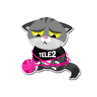 😔 TELE2 kucing, sedih, benang, bola, TELE2, kartun whatsapp sticker