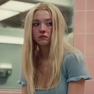 😐 Cassie Howard Euphoria cassie howard, euphoria, sydney sweeney, sedih, menangis, makeup telegram sticker