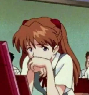 😔 Asuka Langley Soryu Neon Genesis Evangelion anime, character, girl, sad, school uniform telegram sticker