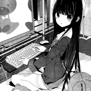 🖥 Anime, Meisje, Toetsenbord, Computer, Manga telegram sticker