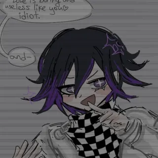 😏 Kokichi Oma Danganronpa love is boring and useless like your idiot and- Anime, Manga, Danganronpa, Kokichi Oma, beleidigend, verletztend telegram sticker