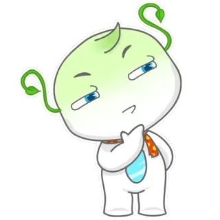 🤔 karakter, berpikir, imut, hijau, putih, mata, dasi telegram sticker