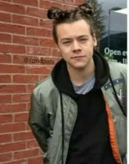 👧 Harry Styles @fondpals person, celebrity, man, portrait, hairstyle, jacket telegram sticker