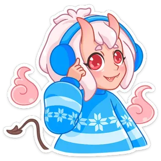 ☝️ Anime, Démon, Fille, Casque, Hiver, Flocons de neige, Kawaii whatsapp sticker